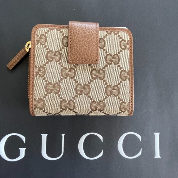 Gucci Beige Original GG Canvas Brown Leather Trim Wallet 346056 - Picture 1 of 6
